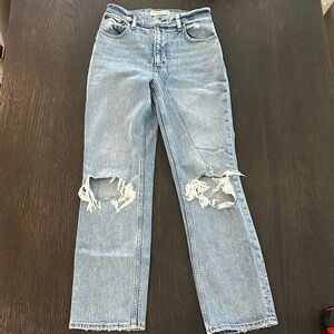 Abercrombie & Fitch Light Blue Distressed Straight Leg Jeans